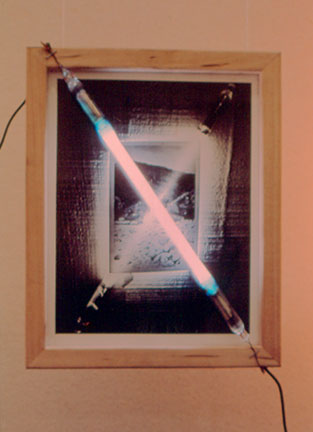 A wall work created using a photograph and neon