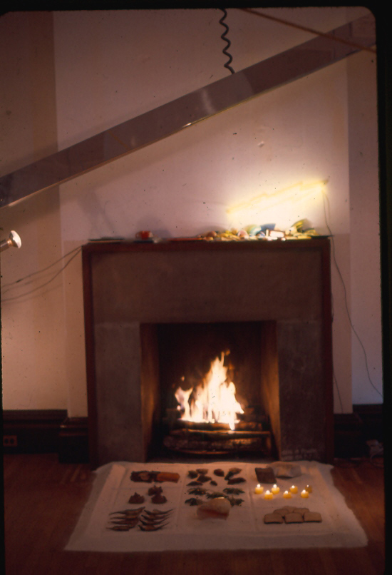 Installation by artist Harry Anderson that has neon and ceramic components