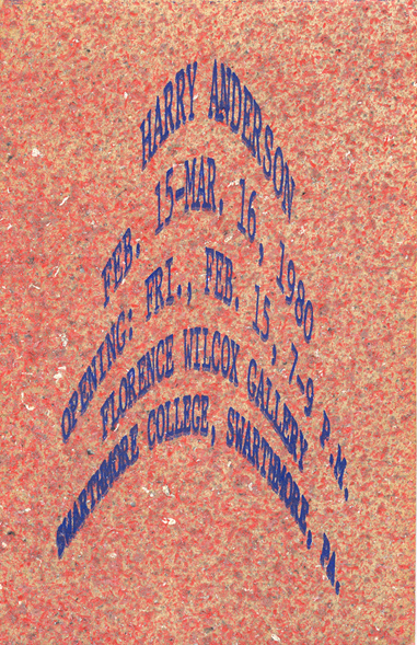 Invitation to Harry Andersons 1980 exhibition at Swarthmore College's Florence Wilcox Gallery