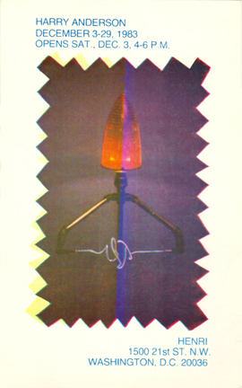 Exhibition announcement for Harry Anderson's 1983 show at the Henri Gallery showing one of the artist's illuminations 