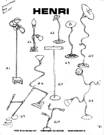 Artist Harry Anderson sketches of works he showed at his 1985 exhibition at the Henri Gallery in Washington D.C.